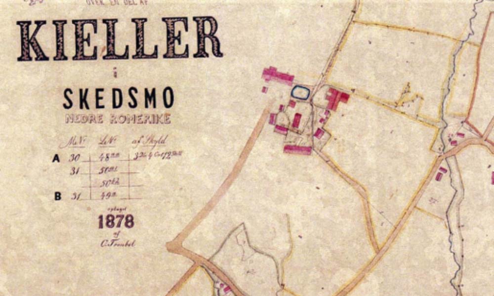 Kjeller gaard på et gammelt kart fra 1878